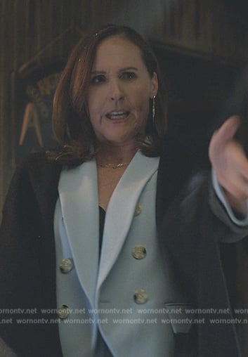 Bev’s blue double breasted blazer on Only Murders in the Building