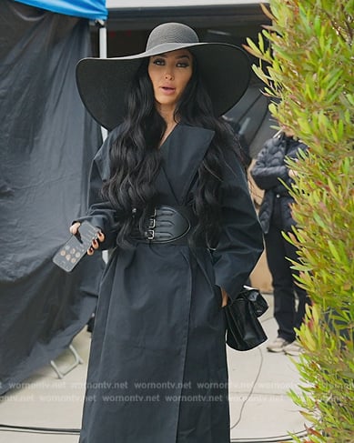 Bre’s black belted coat on Selling Sunset
