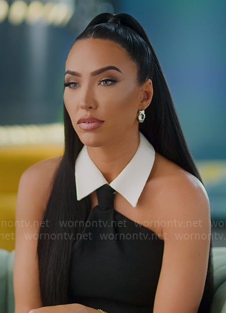 Bre’s black and white collared confessionals dress on Selling Sunset