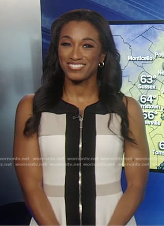 Brittany’s white colorblock zip front dress on Good Morning America