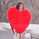 Bronwyn’s white lip print dress and heart jacket coat on The Real Housewives of Salt Lake City