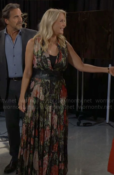 Brooke’s metallic floral maxi dress on The Bold and the Beautiful