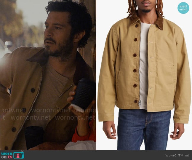 Buck Mason Dry Waxed Cotton Canvas Deck Jacket worn by Noah (Adam Brody) on Nobody Wants This