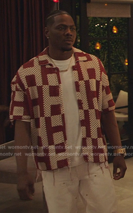 Cam’s red crochet knit shirt on All American Homecoming