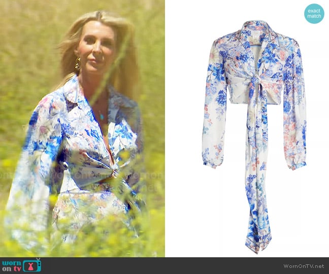 Camilla True Bloom Silk Crop Wrap Shirt worn by Joan Vassos on The Golden Bachelorette