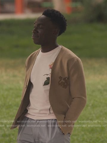 Carlton’s beige dragon embroidered cardigan on Bel-Air