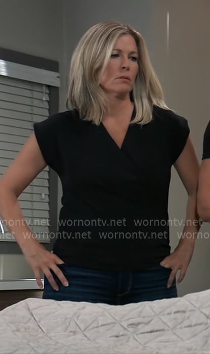 Carly’s black faux wrap top on General Hospital