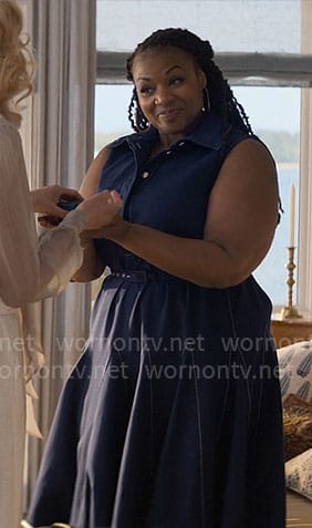 Carol’s blue flared shirtdress on The Perfect Couple