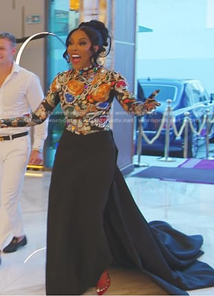 Caroline’s jewel print dress on The Real Housewives of Dubai