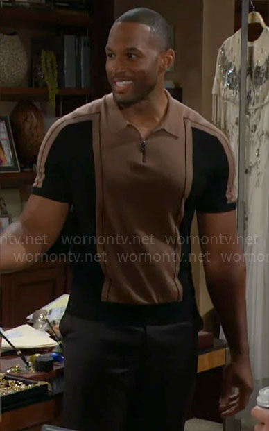 Carter’s brown and black polo shirt on The Bold and the Beautiful