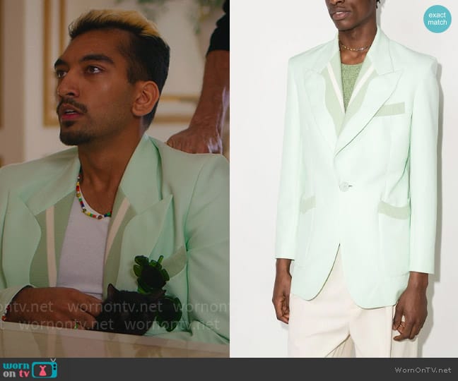 Casablanca Ribbed-trim single-breasted blazer worn by Dionysus (Nabhaan Rizwan) on Kaos