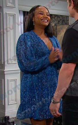 Chanel’s blue printed long sleeve dress on Days of our Lives
