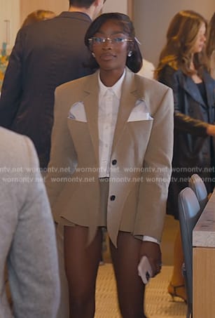 Chelsea’s beige cutout blazer on Selling Sunset