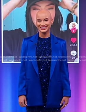 Chloe Bean’s blue sequin mini dress and blazer on Good Morning America