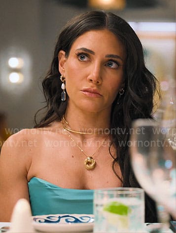 Chloe’s turquoise strapless mini dress on Owning Manhattan
