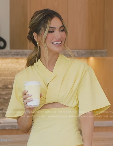 Chrishell’s yellow twist front mini dress on Selling Sunset