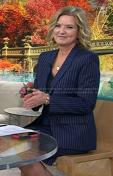Christine’s navy pinstripe blazer and skirt on Today