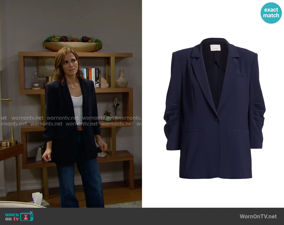 Cinq a Sept Khloe Blazer in Navy worn by Taylor Hayes (Rebecca Budig) on The Bold and the Beautiful