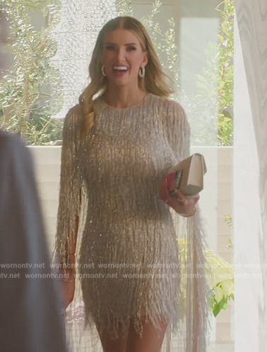 Nicole’s white fringe cape mini dress on Selling Sunset