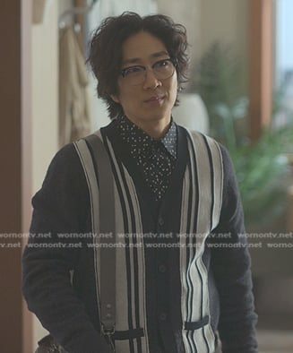 Daniel’s black striped cardigan on Reasonable Doubt