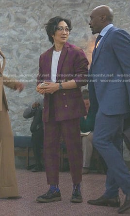 Danie’s purple check blazer and pant suit on Reasonable Doubt