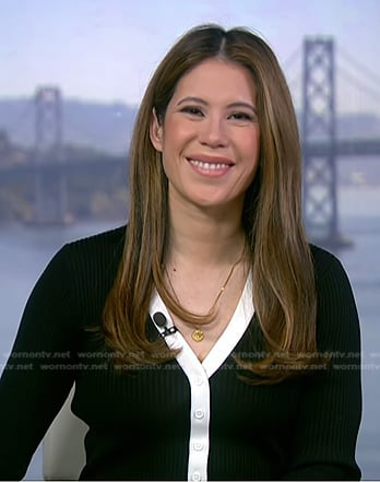 Deirdre’s black contrast trim dress on NBC News Daily