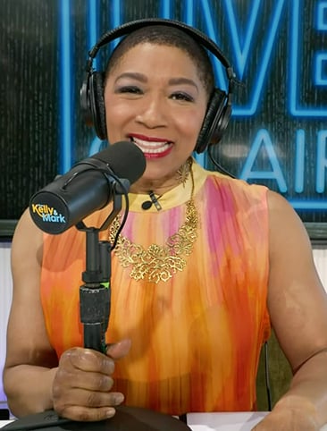 Deja Vu’s ombre pleated dress on Live with Kelly and Mark