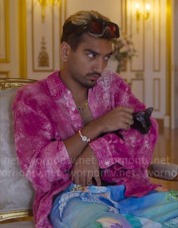 Dionysus’s pink tie dye crochet shirt on Kaos