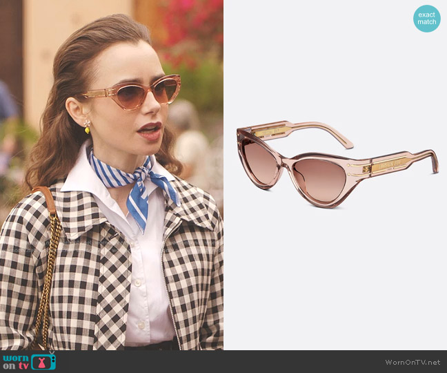 Dior DiorSignature B71 Transparent Butterfly Sunglasses in Pink worn by Emily Cooper (Lily Collins) on Emily in Paris