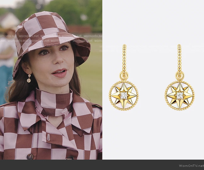 Dior Rose des Vents Earrings worn by Emily Cooper (Lily Collins) on Emily in Paris