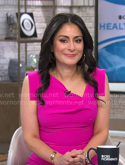 Celine Gounder’s pink sleeveless dress on CBS Mornings