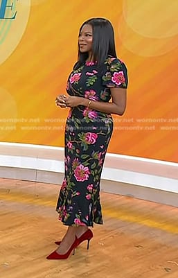 Dr. Michelle Henry’s black floral midi dress on Today