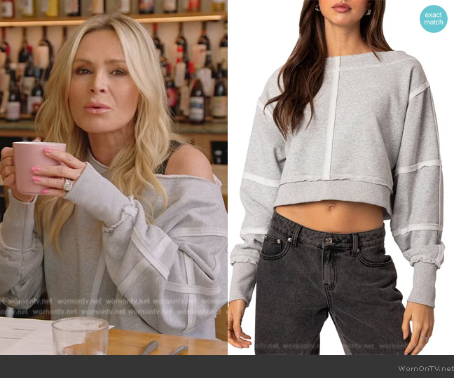 Edikted Inside out cropped sweatshirt worn by Tamra Judge on The Real Housewives of Orange County
