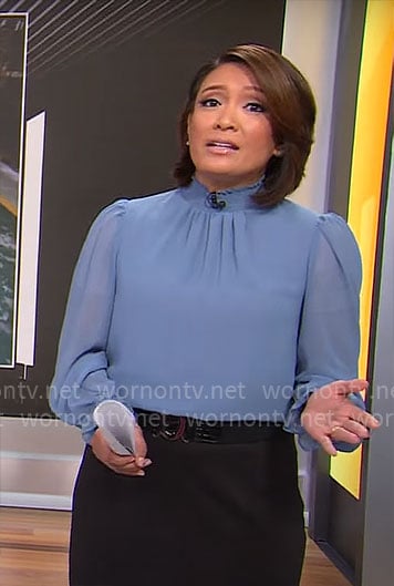Elaine Quijano’s sheer blue blouse on CBS Mornings