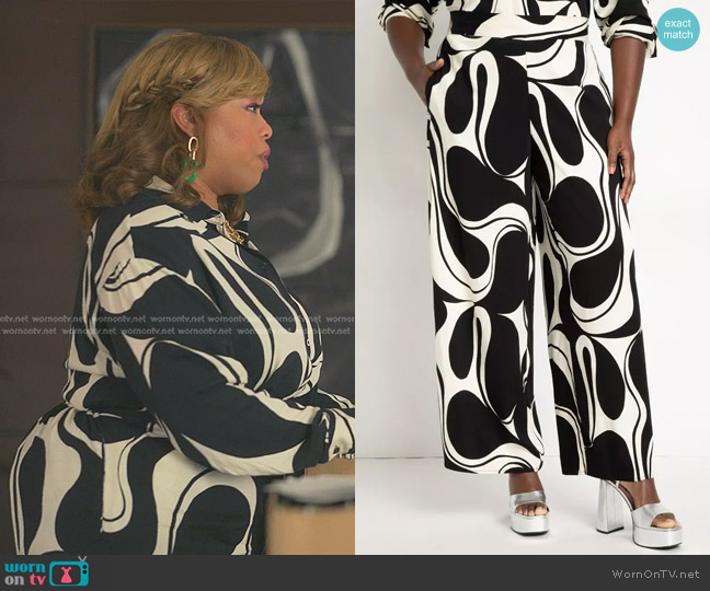 Eloquii Printed Wide Leg Pant in Cookies And Cream worn by Krystal Walters (Angela Grovey) on Reasonable Doubt