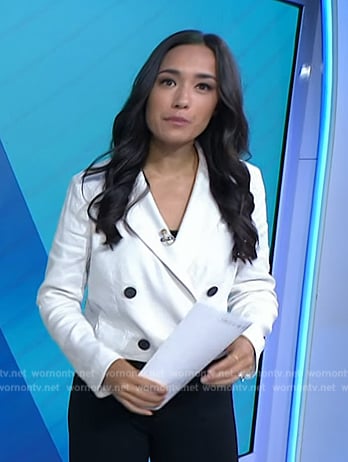 Emilie’s white cropped blazer on Today