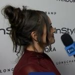 Emily’s burgundy sheer maxi dress on E! News