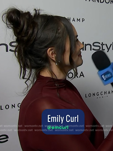 Emily’s burgundy sheer maxi dress on E! News
