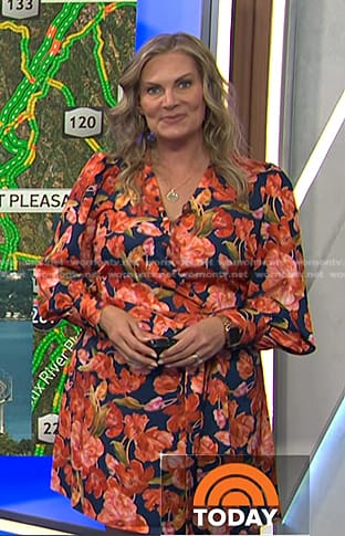 Emily’s orange and navy floral wrap dress on Today