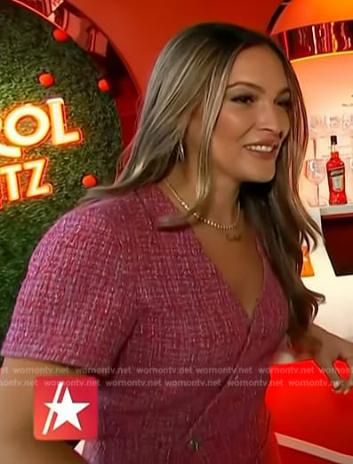 Emily Orozco’s pink tweed wrap dress on Access Hollywood