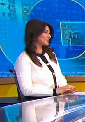 Erielle’s white contrast trim cardigan on Good Morning America