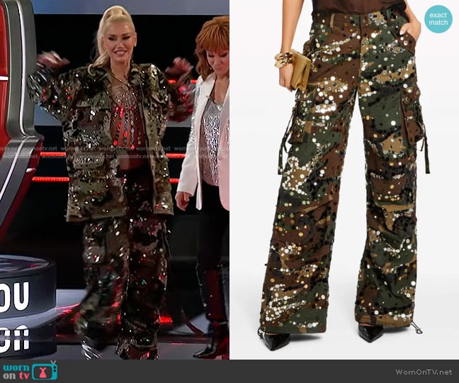 Retrofete Alexia Cotton Sequin Cargo Pants worn by Gwen Stefani on The Voice