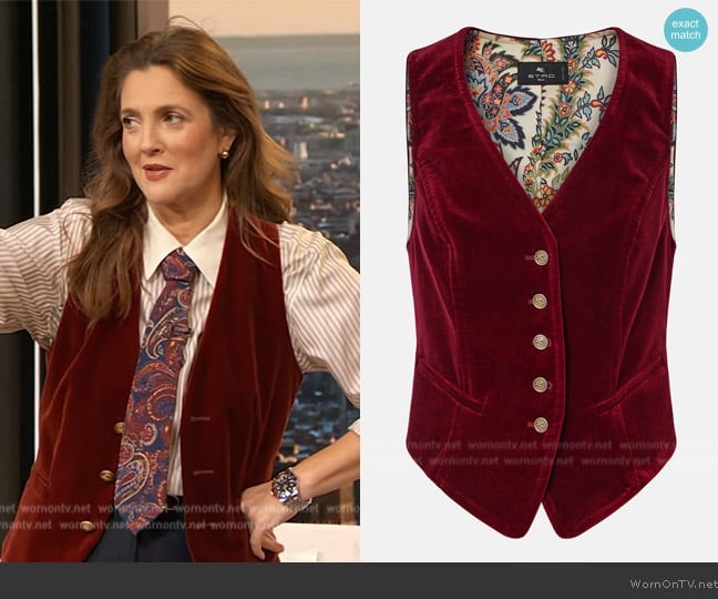 Etro Cotton velvet vest worn by Drew Barrymore on The Drew Barrymore Show