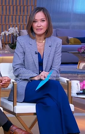Eva’s blue plaid blazer and pants on Good Morning America