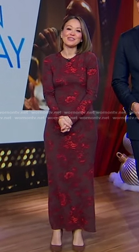Eva’s burgundy floral dress on Good Morning America