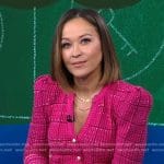 Eva’s pink plaid v-neck cardigan on Good Morning America