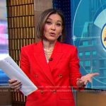 Eva’s red blazer and pant suit on Good Morning America