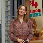 Rebecca’s floral blouse and brown leather skirt on Good Morning America