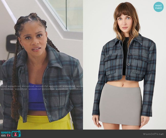 Forever 21 Cropped Plaid Shacket worn by Simone (Geffri Hightower) on All American Homecoming