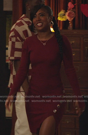 Gabby’s red button side dress on All American Homecoming